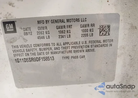 2013 Chevrolet Malibu Eco из США, поврежденный, VIN 1G11D5SR9DF158513